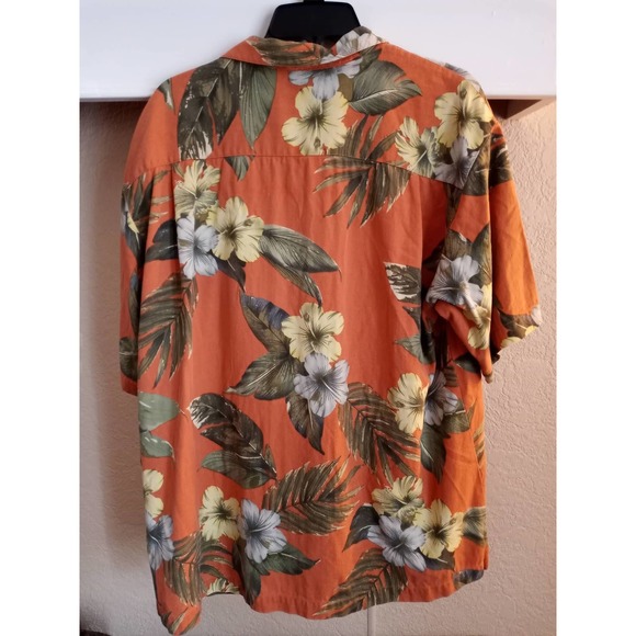Winter Silks Men's Orange Button Down w. Tropical Flowers. 100% Silk. Mens Large - Picture 3 of 3